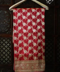 Alternative view of Red Pure Silk Jaal Handloom Banarasi Saree