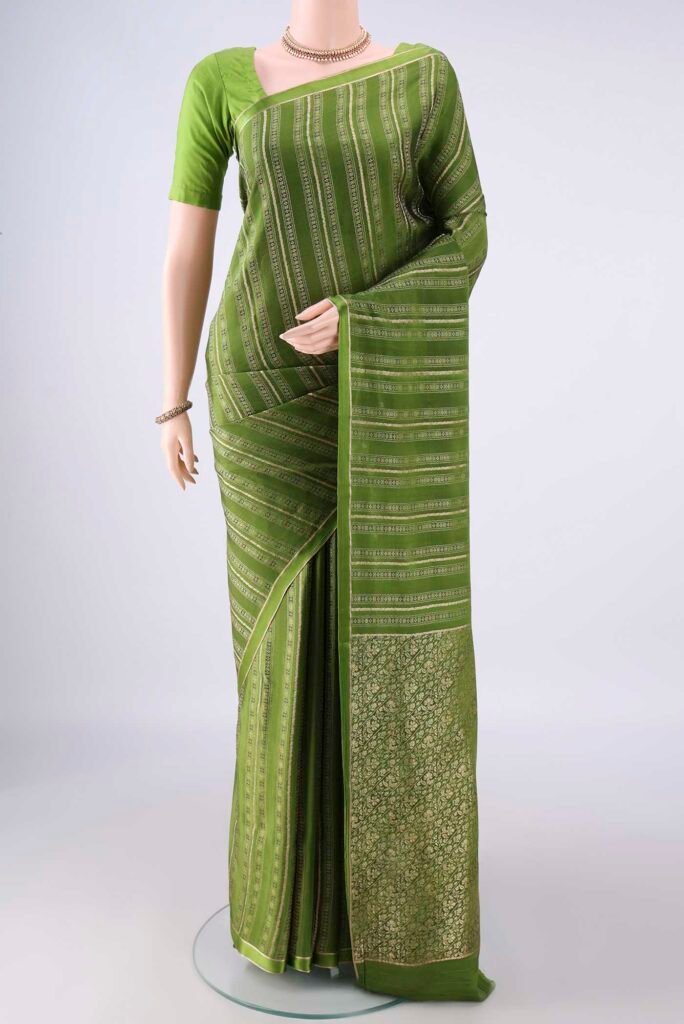 Mehandi Green Mysore Crepe Saree