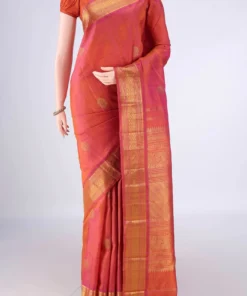 Pure Silk Pure Zari Coral Dual Tone Kanchipuram Saree