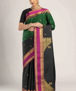 Alternative view of Rudraksha- Black with Green Half and Half Kanchipuram Silk Saree