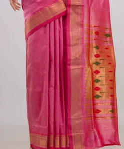 Alternative view of Pure Silk Pink Paithani Saree
