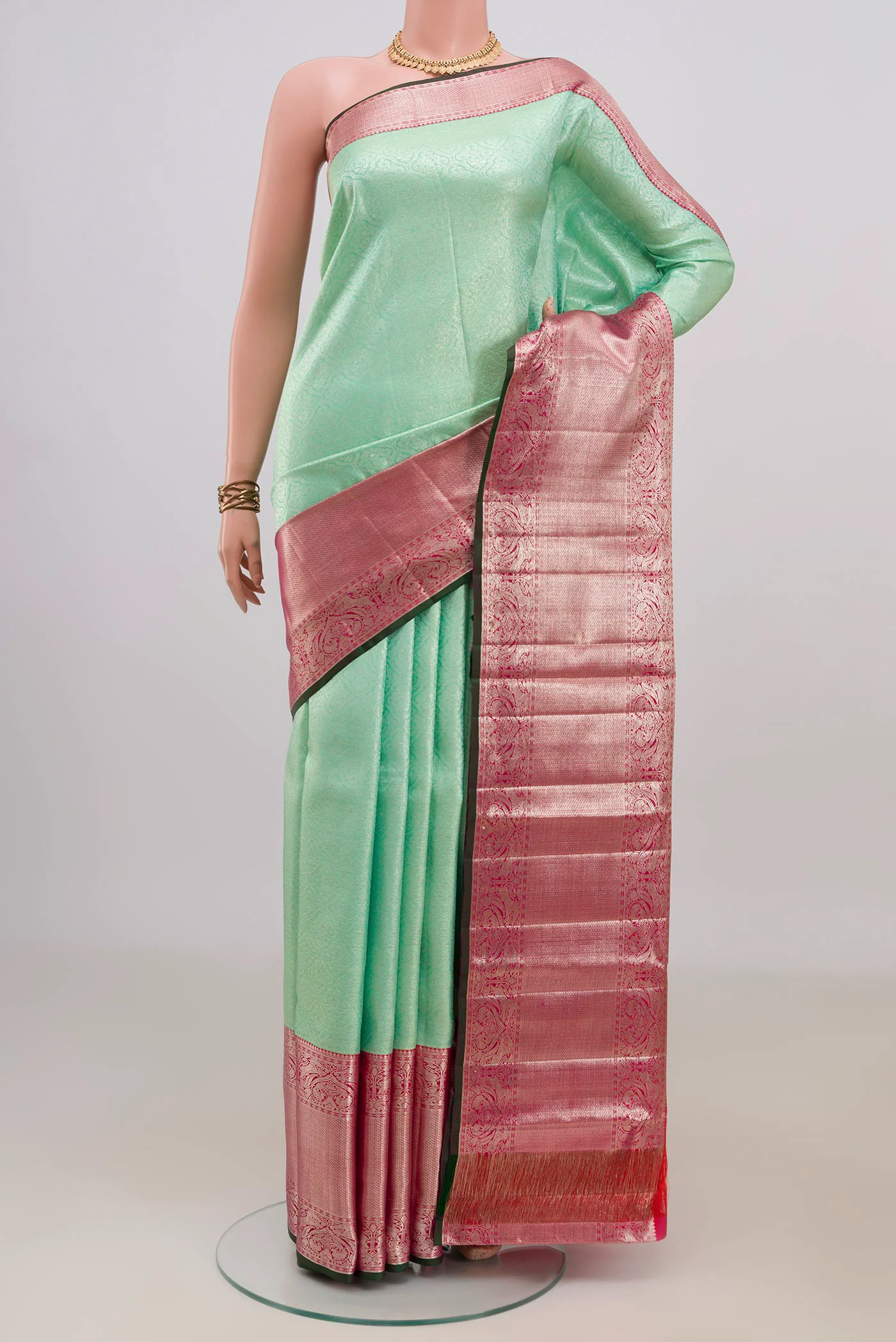 Pure Silk Mint Green Kanchipuram Saree