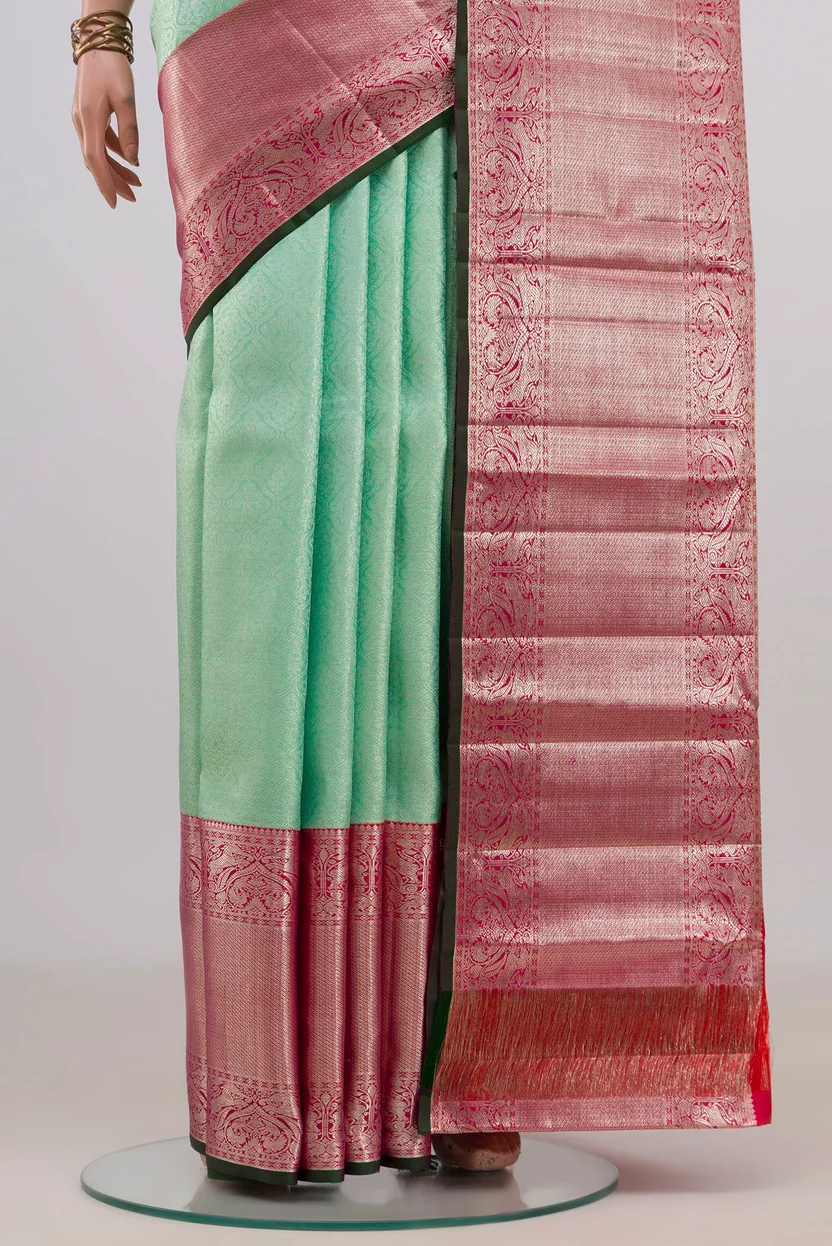 Pure Silk Mint Green Kanchipuram Saree - Image 2
