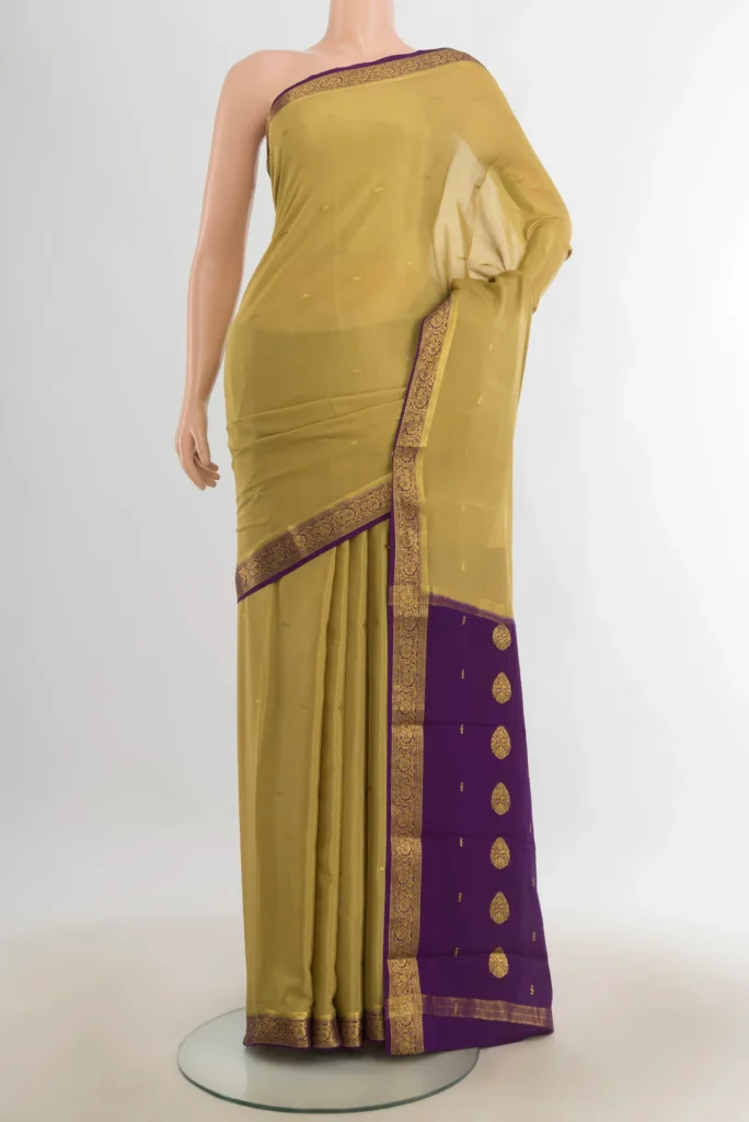 Mehandi Green Mysore Crepe Saree