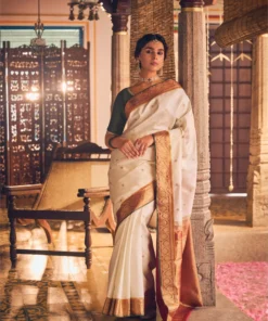 Alternative view of Suvarna- Pure Silk Pure Zari Off White Kanchipuram Saree