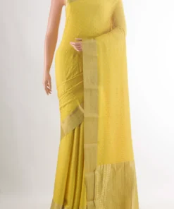 Yellow Mysore Crepe Saree