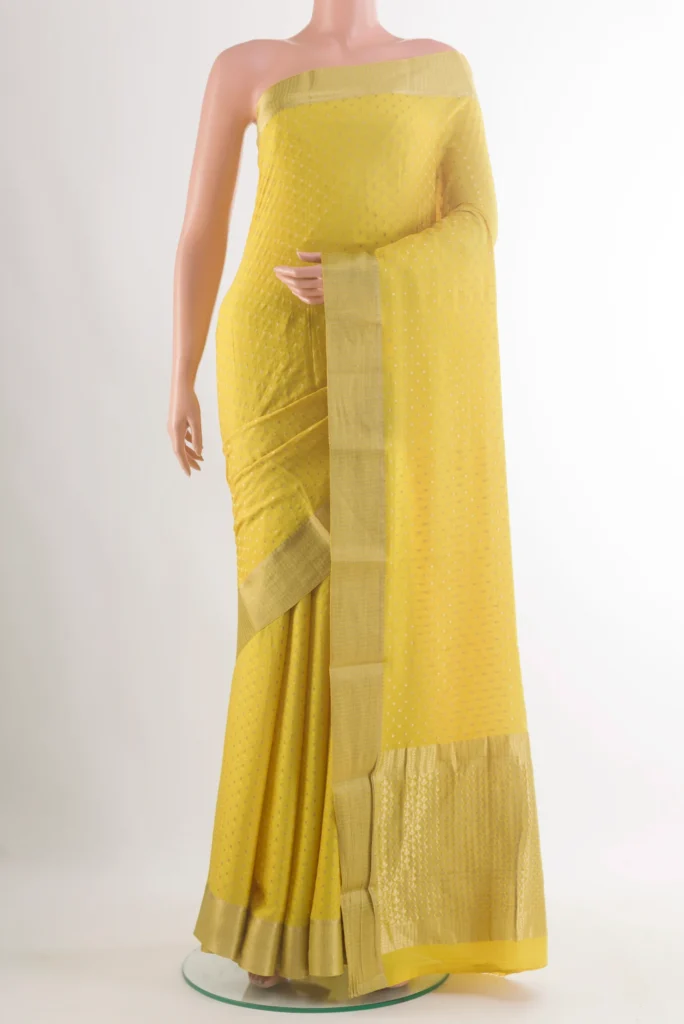Yellow Mysore Crepe Saree