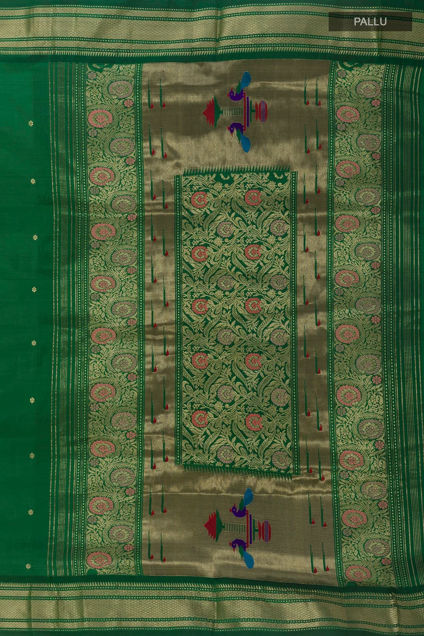 Pure Silk Green Paithani Saree - Image 5