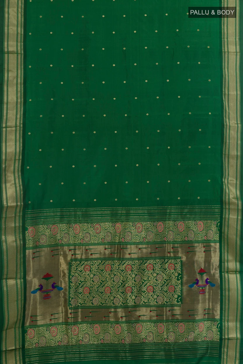 Pure Silk Green Paithani Saree - Image 4