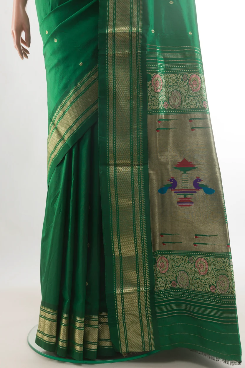 Pure Silk Green Paithani Saree - Image 2