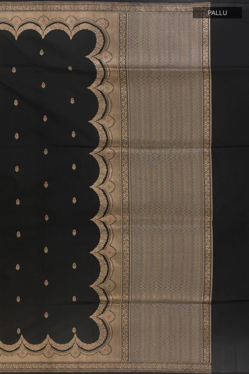 Pure Silk Black Banarasi Saree - Image 2