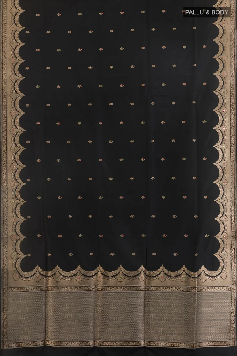 Pure Silk Black Banarasi Saree - Image 3