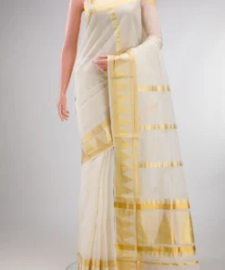 Pure Silk Off White Kerala Cotton Saree