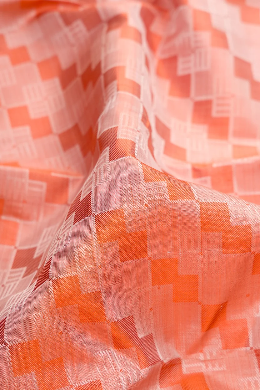 Pure Silk Pure Zari Orange Kanchipuram Saree - Image 2