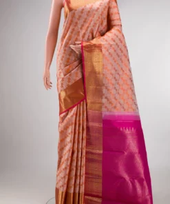 Pure Silk Pure Zari Orange Kanchipuram Saree