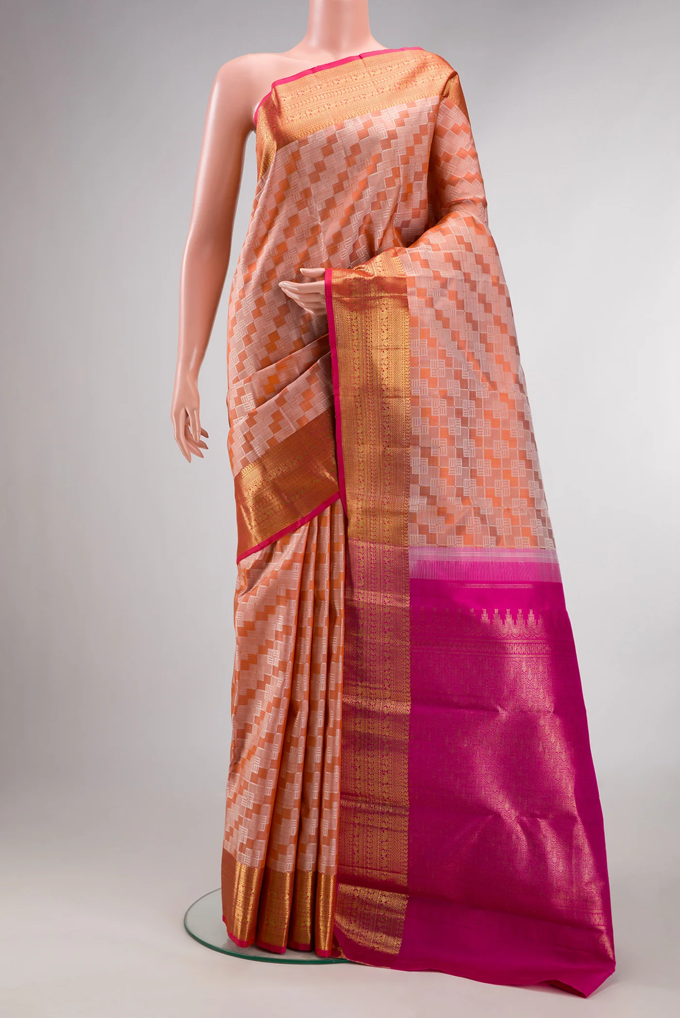 Pure Silk Pure Zari Orange Kanchipuram Saree