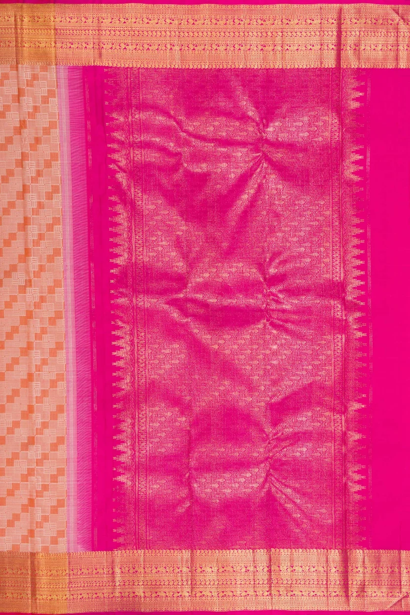 Pure Silk Pure Zari Orange Kanchipuram Saree - Image 6