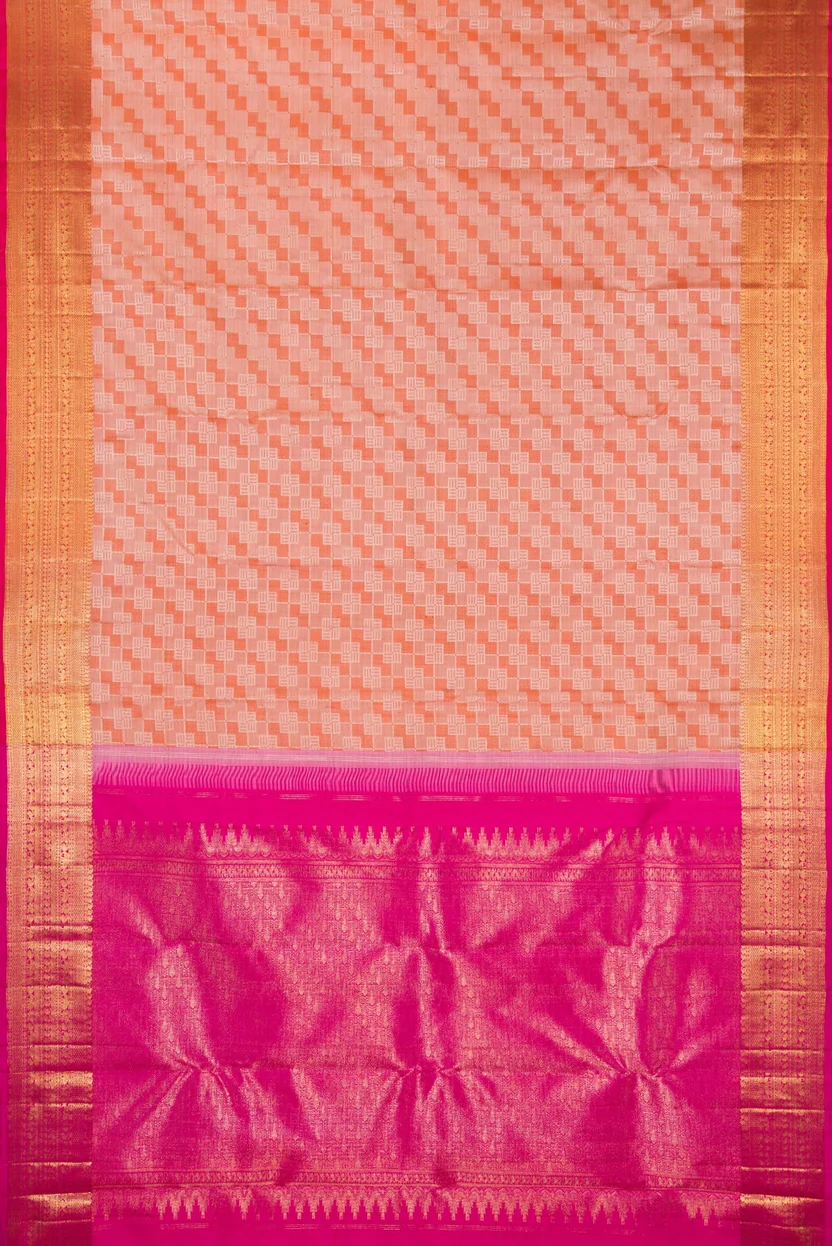 Pure Silk Pure Zari Orange Kanchipuram Saree - Image 5