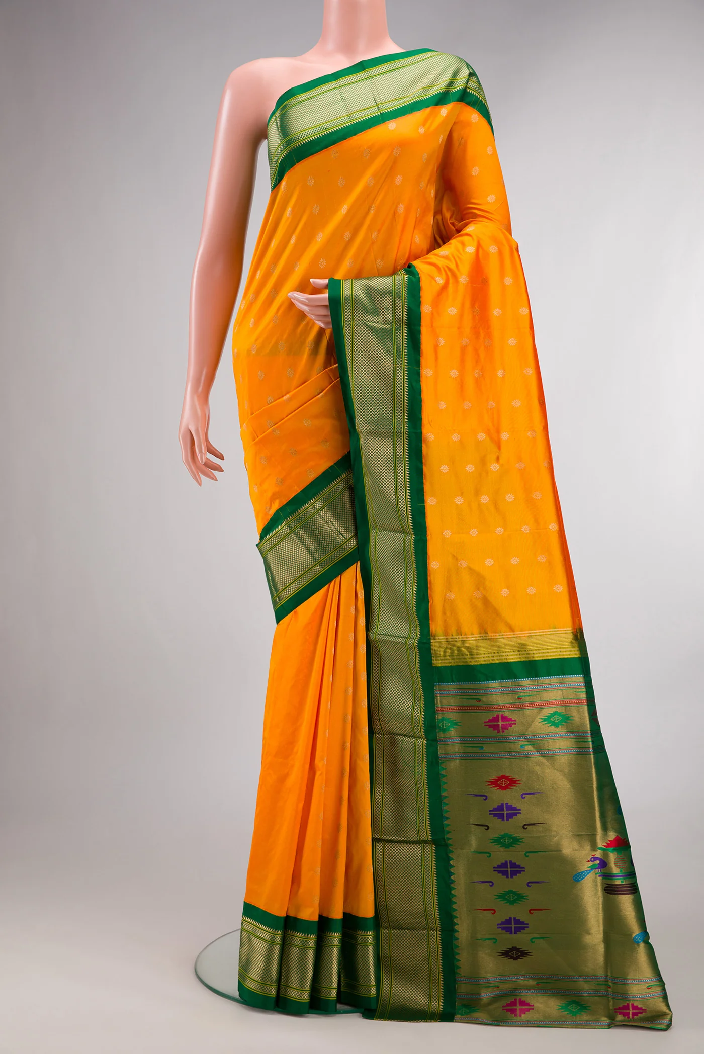 Pure Silk Yellow Dual Tone Paithani Saree