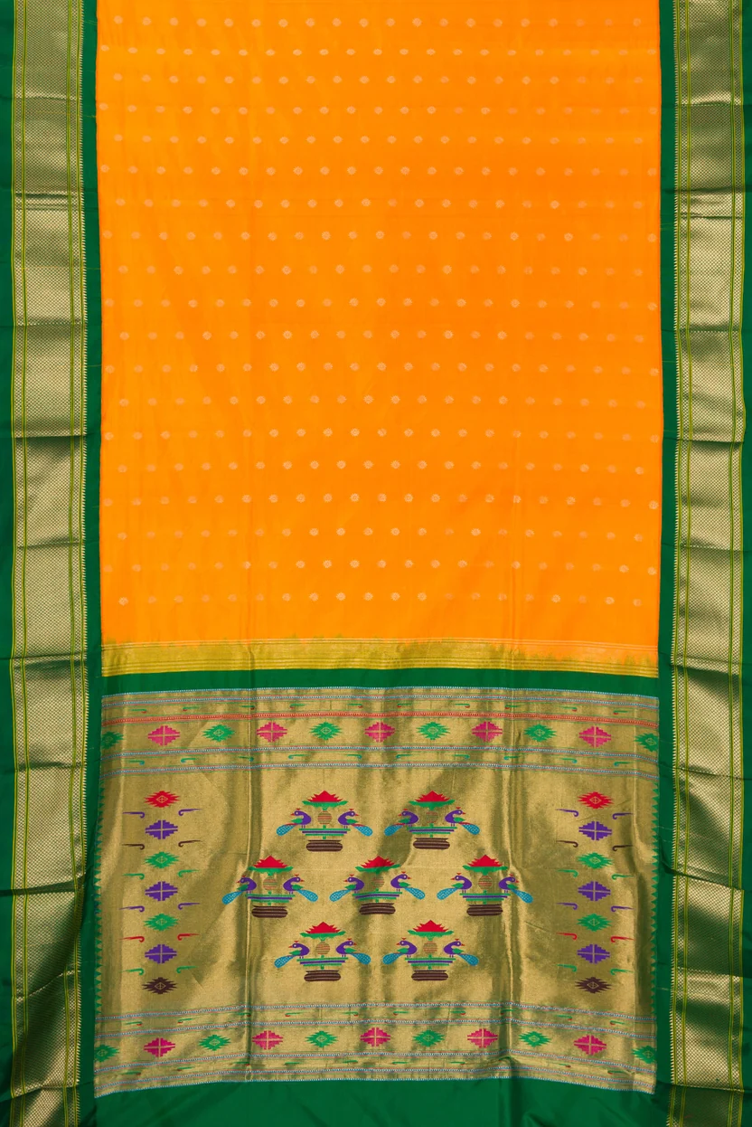 Pure Silk Yellow Dual Tone Paithani Saree - Image 5