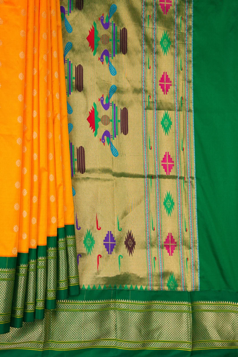 Pure Silk Yellow Dual Tone Paithani Saree - Image 4
