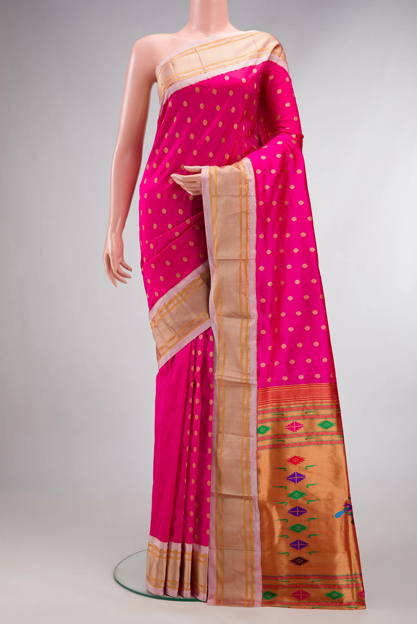 Pure Silk Dark Pink Dual Tone Paithani Saree