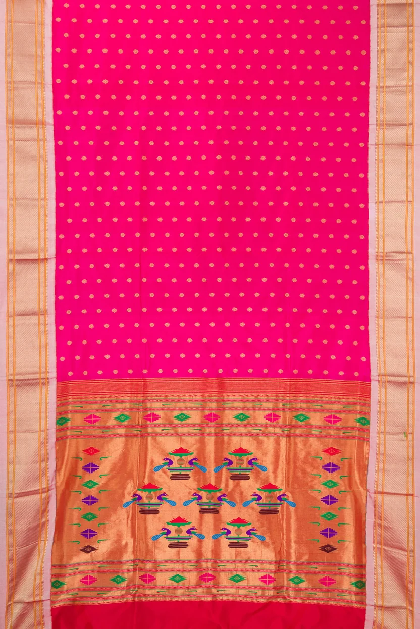 Pure Silk Dark Pink Dual Tone Paithani Saree - Image 5