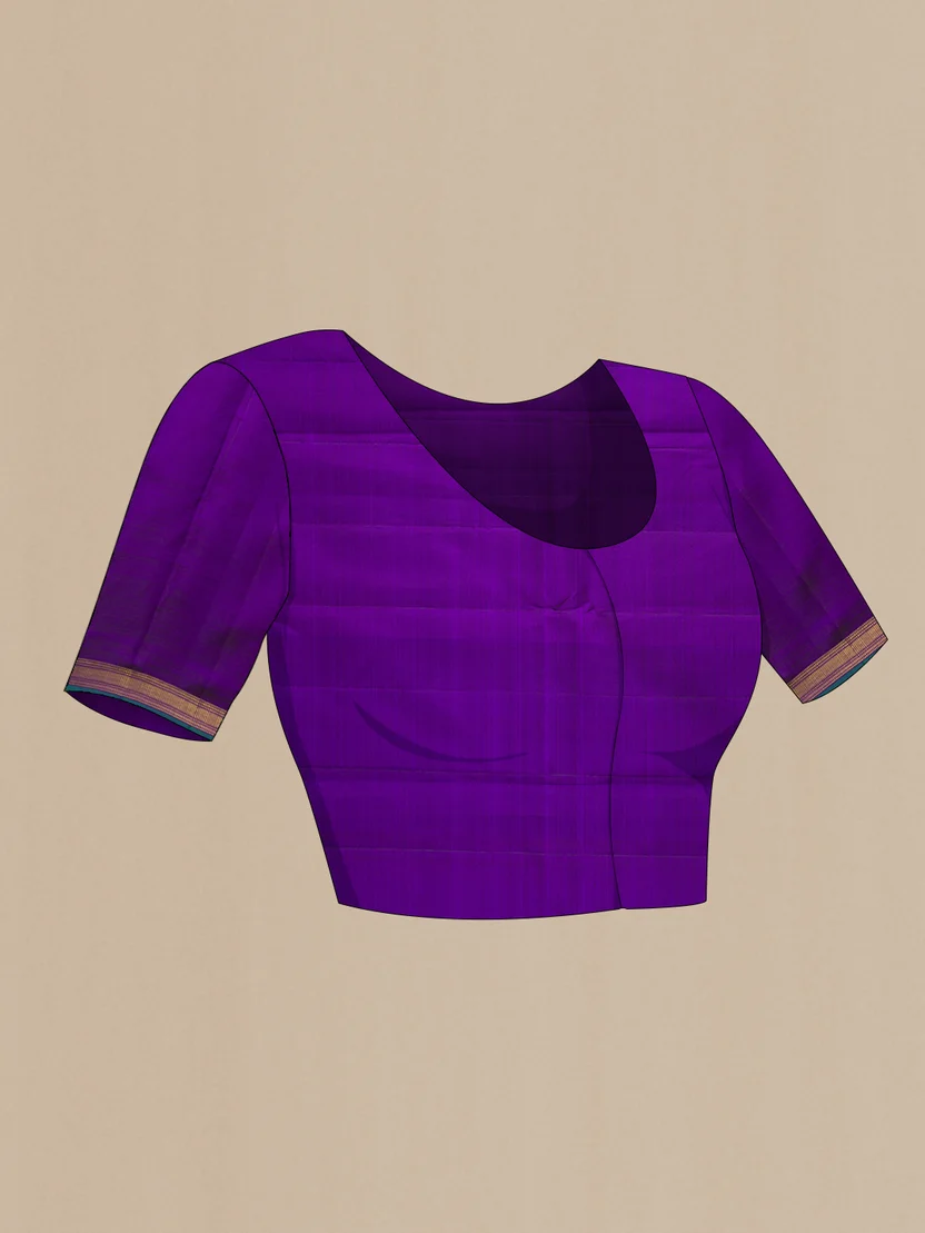 Pure Silk Pure Zari Violet Kanchipuram Saree - Image 4
