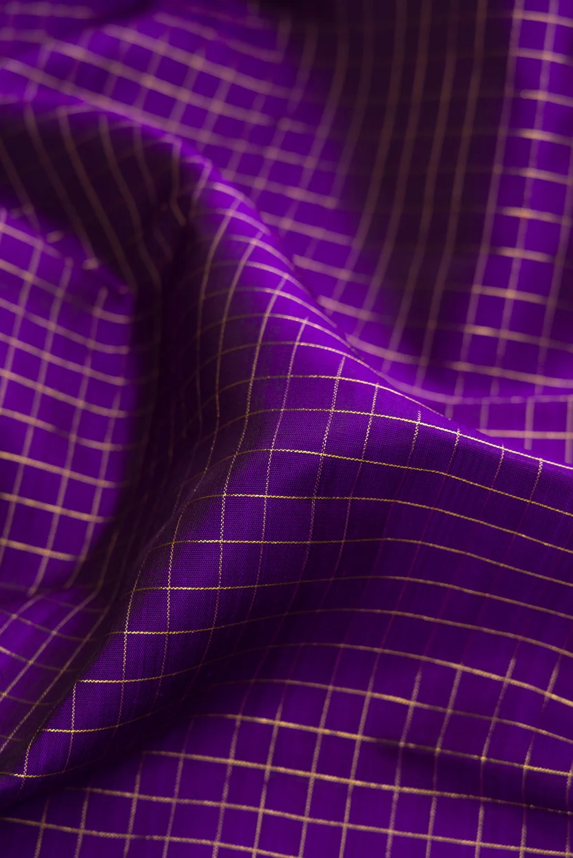 Pure Silk Pure Zari Violet Kanchipuram Saree - Image 2