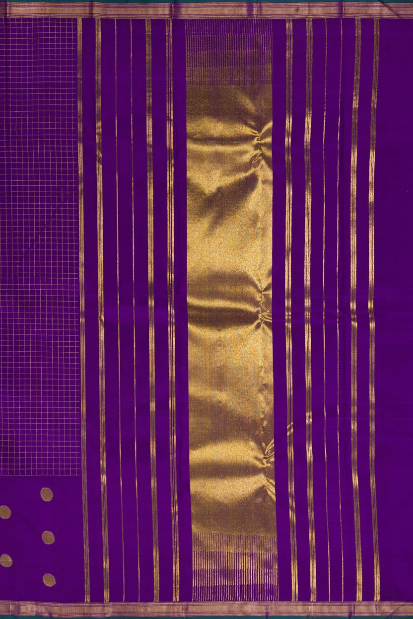 Pure Silk Pure Zari Violet Kanchipuram Saree - Image 6