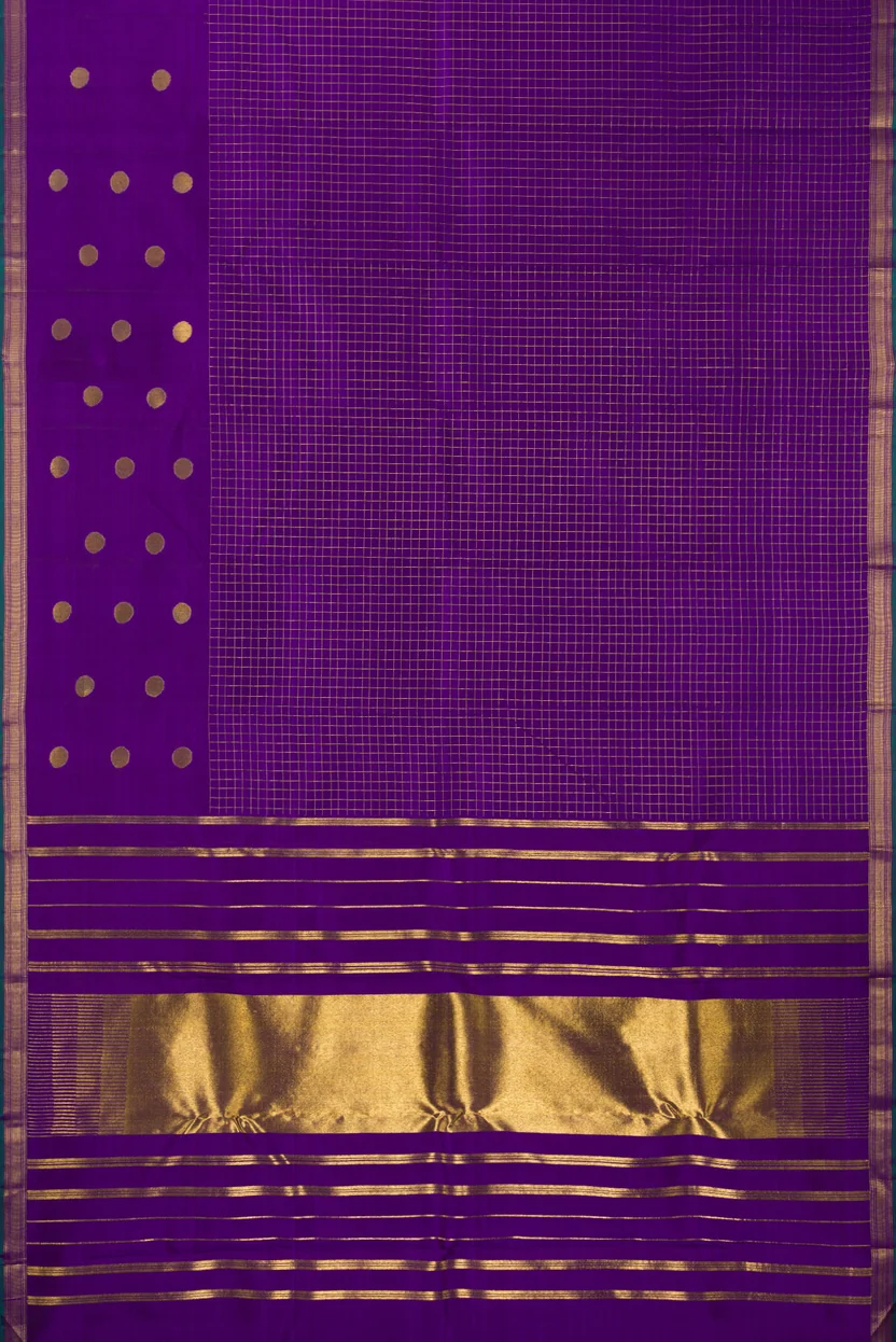 Pure Silk Pure Zari Violet Kanchipuram Saree - Image 5