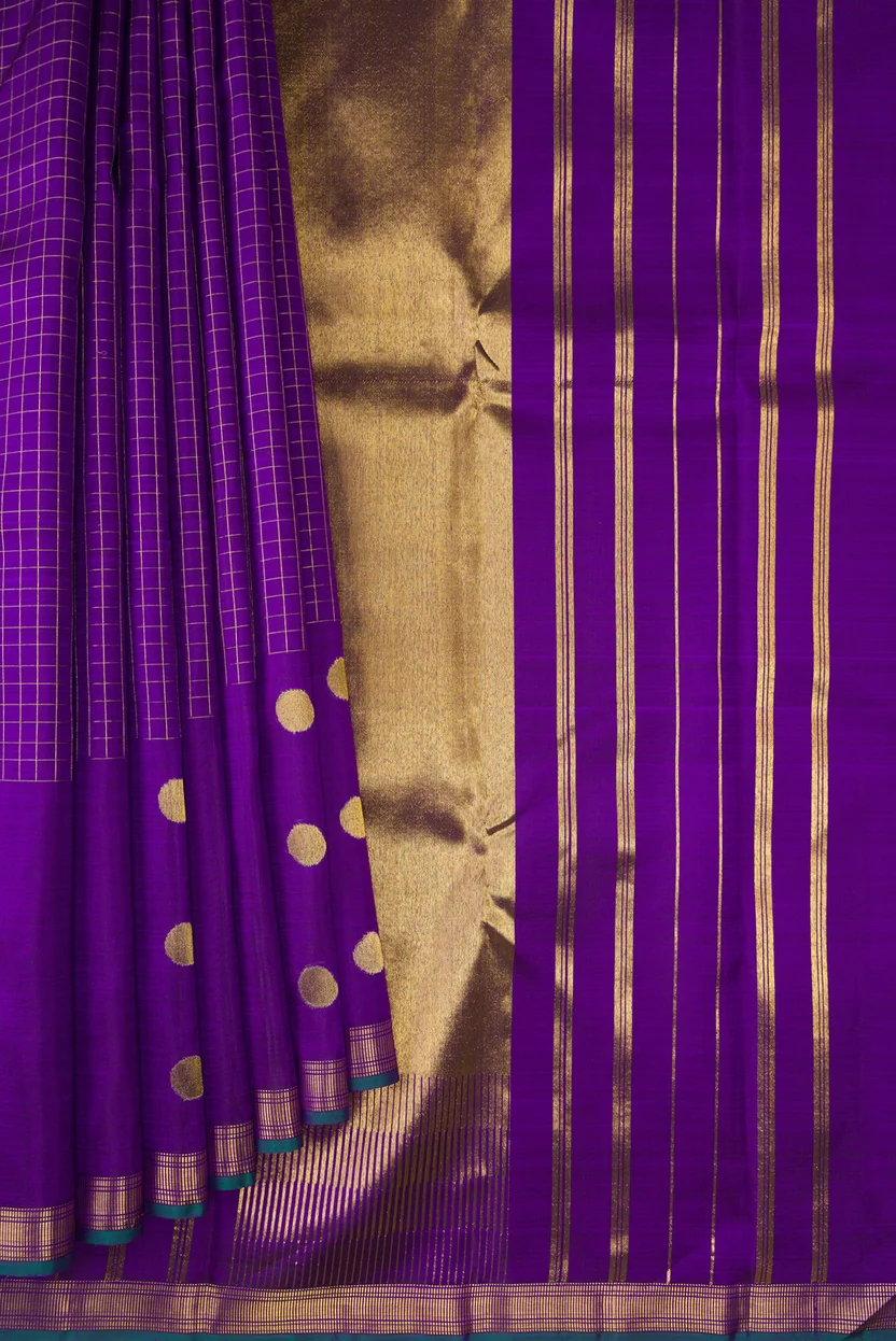 Pure Silk Pure Zari Violet Kanchipuram Saree - Image 3