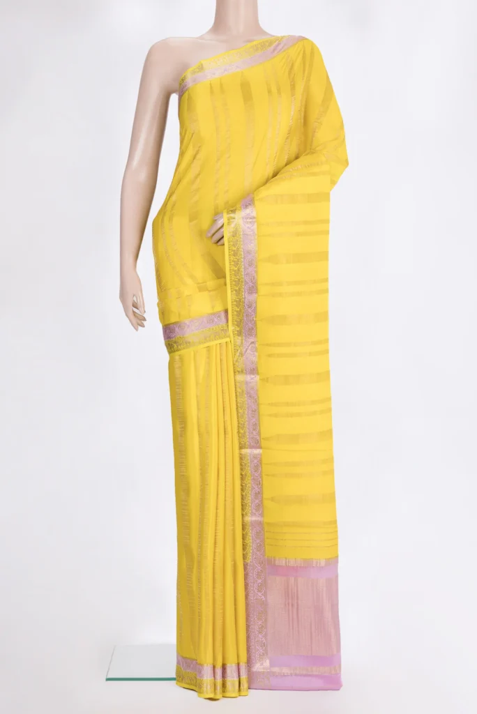 Lemon Yellow Mysore Crepe Saree