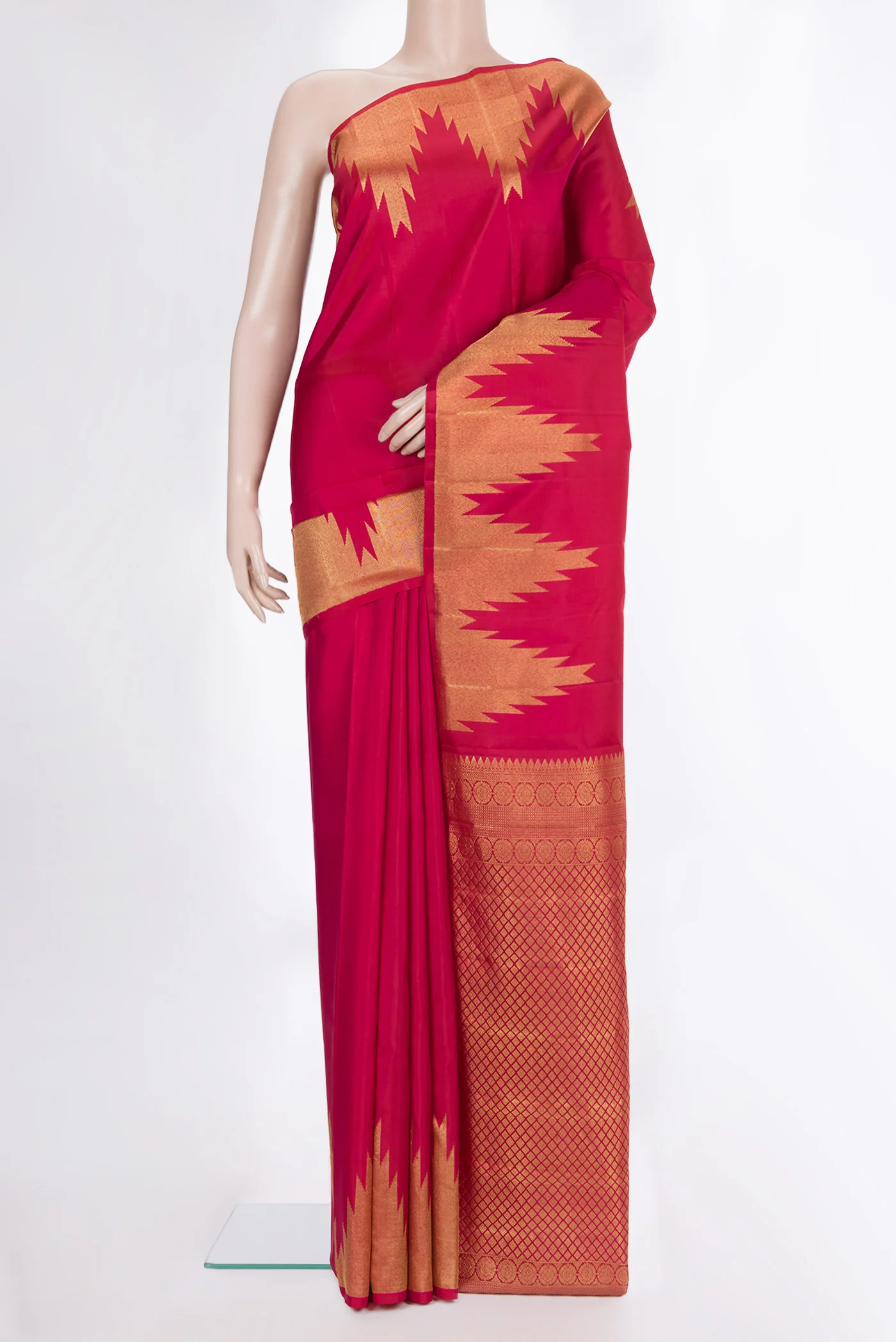 Pure Silk Dark Pink Dual Tone Kanchipuram Saree
