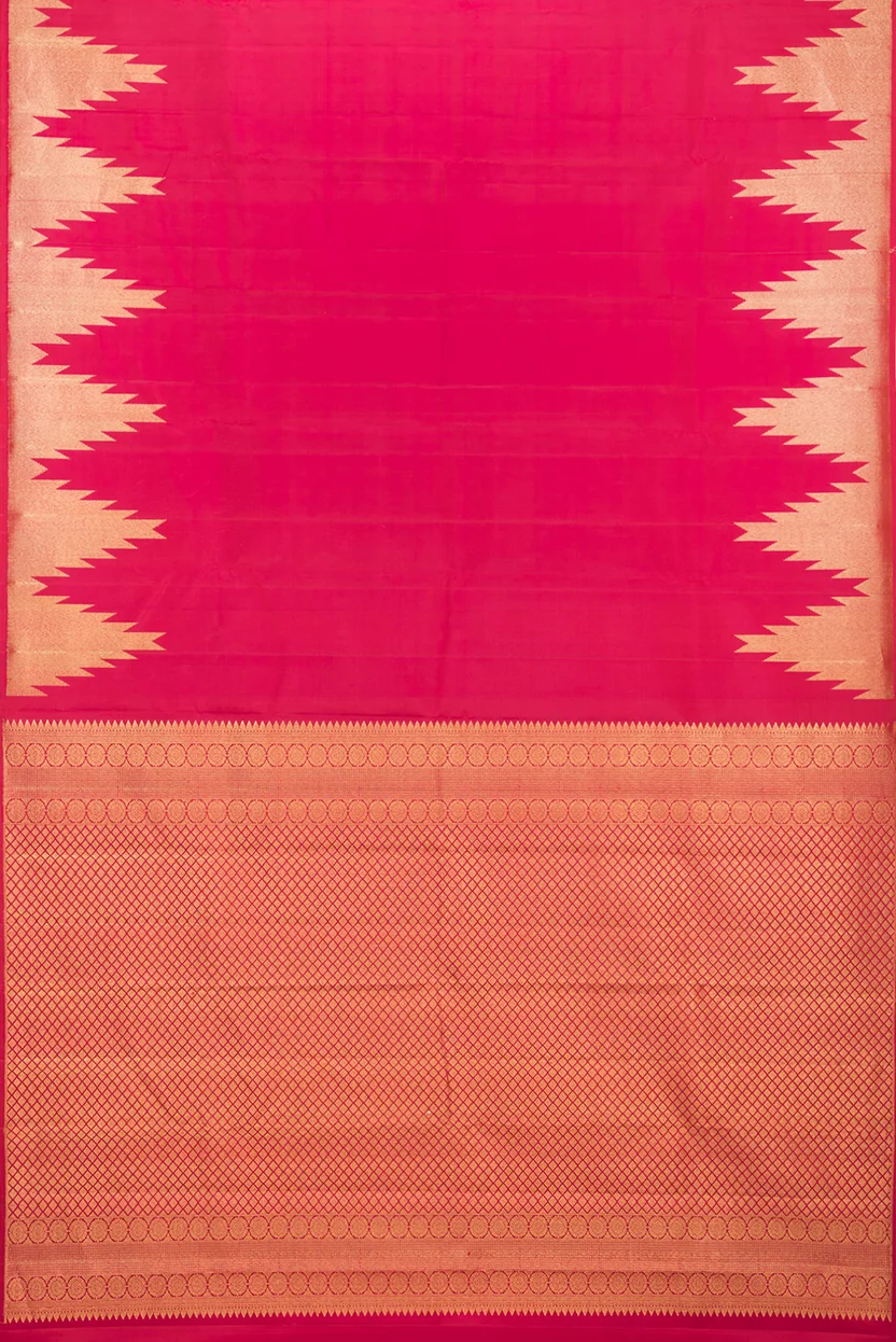 Pure Silk Dark Pink Dual Tone Kanchipuram Saree - Image 5