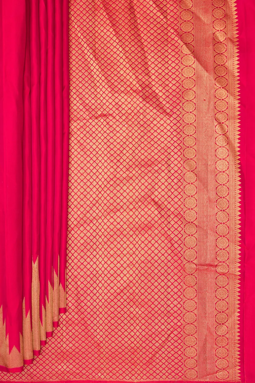 Pure Silk Dark Pink Dual Tone Kanchipuram Saree - Image 2