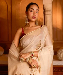 Alternative view of Rumana - Ivory Cream Chanderi Silk Cotton Saree