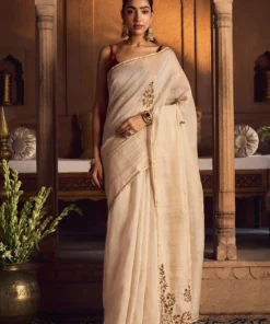 Rumana - Ivory Cream Chanderi Silk Cotton Saree